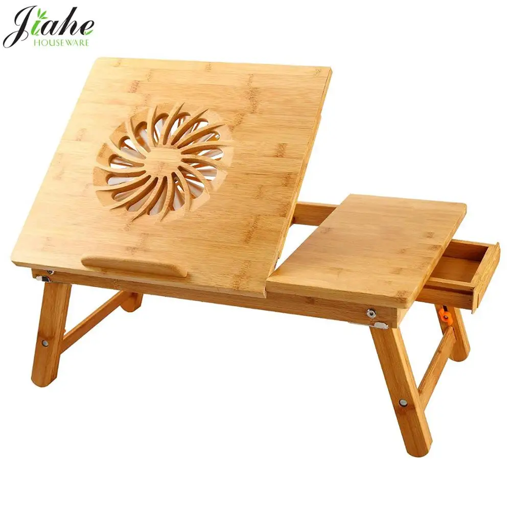 100% бамбук с USB-вентилятором, складной поднос для завтрака, регулируемый стол для ноутбука