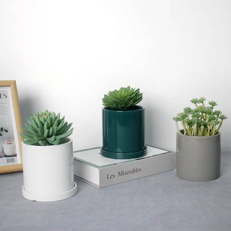 INS Nordic minimalist and creative personalized flower pot with plate green plant green pineapple and succulent ceramic pot