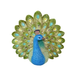 9 Inch Resin Craft Colorful Peacock Bird Figurine with Antique Finish Polyresin Peacock Statue
