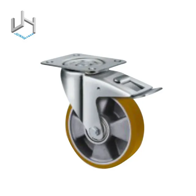 4 inch Plate Rigid Fixed Stem Swivel Type PU Wheel Aluminum Core Casters