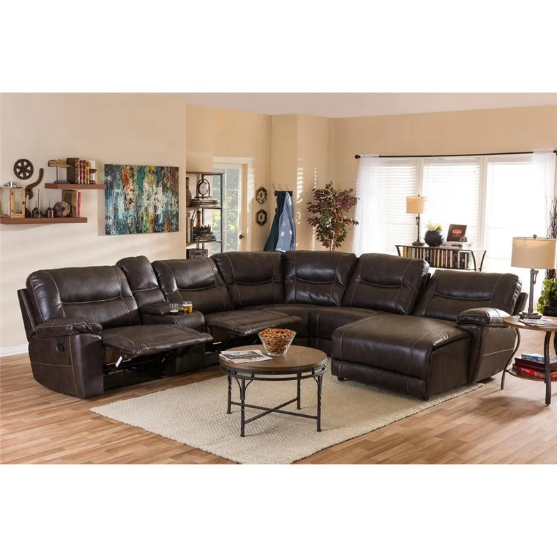 Hot selling comfortable leather sectional recliner corner sofa set with chaise