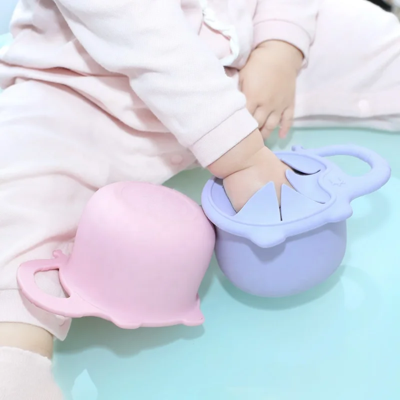 Reusable Non Toxic Baby Snack Bowl Eco Friendly Silicone Snack Cup Lid