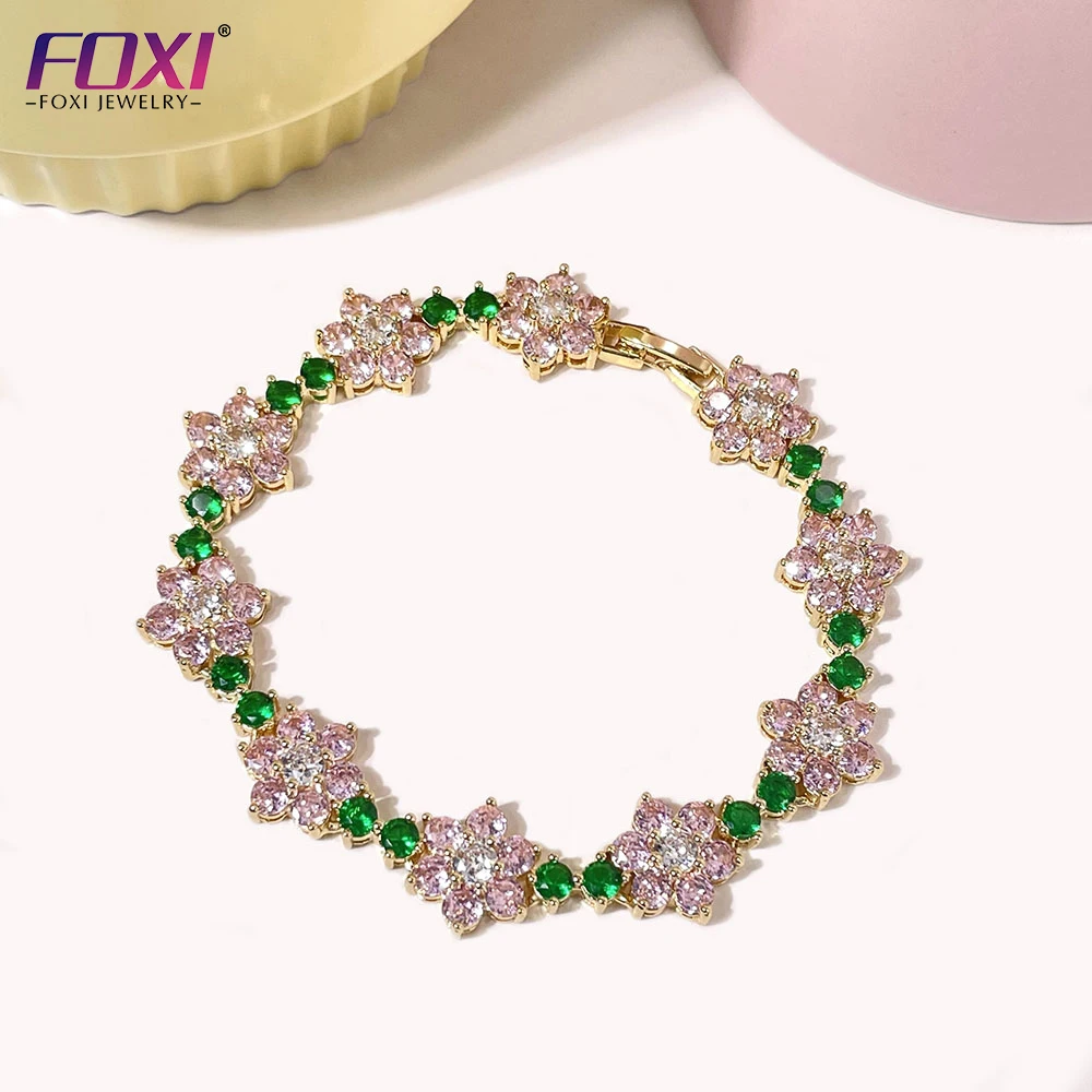 Pinky cz gemstone bracelets fashion girl jewelry 18k gold plated mexico charm bracelet