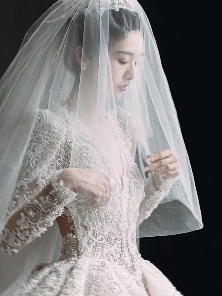 Handmade Lace Mesh Bridal Ball Gown Wedding Dress High Quality Luxury Trailing Wedding Dress