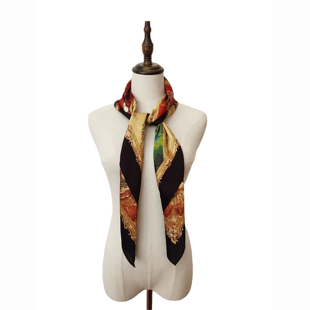 Factory Customized Silk Scarf Luxury Printed Square Scarf Classical Vintage Scarfs for Accessory
