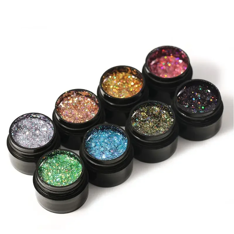 8 Colors Glitter Platinum Diamond Shining Sparkly Gel Nail Polish 3D Nail Carved Sculpture Creative Painting Gel for Nail Art