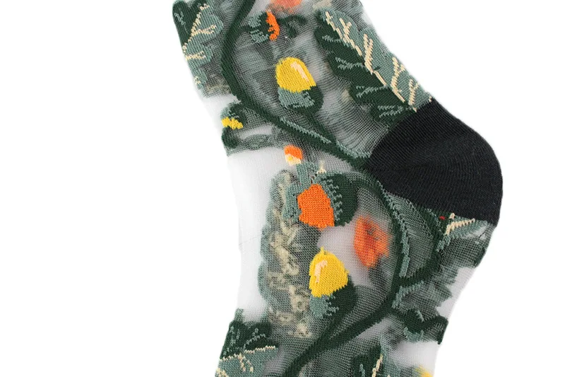 Summer beautiful thin breathable crystal silk flower transparent women socks custom wholesale sheer socks from china