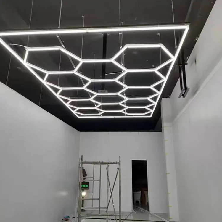 2400*4800MM Led Hexagon White Color Lights Workshop Ceiling Led Lights For Car Shop And Garage Honeycomb Decor