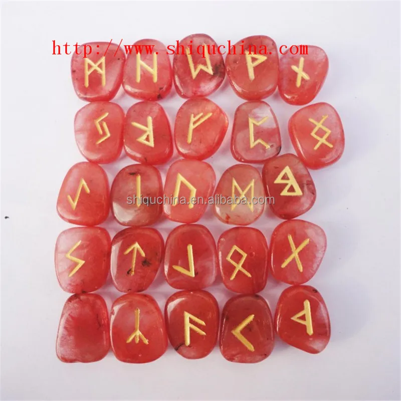 2019  top selling high quality gemstone carving  lucky chakra runes stones for wicca-Watermelon red