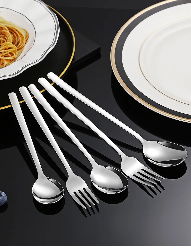 304 stainless steel spoon household dinner long handle dessert spoon fork coffee stirring spoon stainless steel tableware
