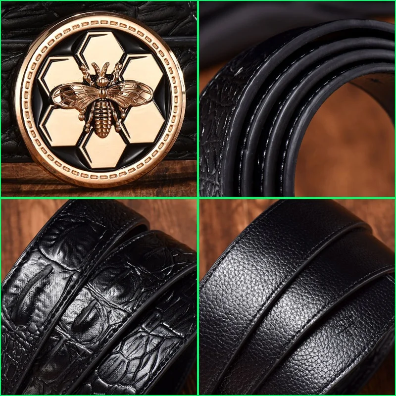 Factory Wholesale Custom Belts Bee Buckle Fashion Luxury Brand Famous Designer Men Leather Belt