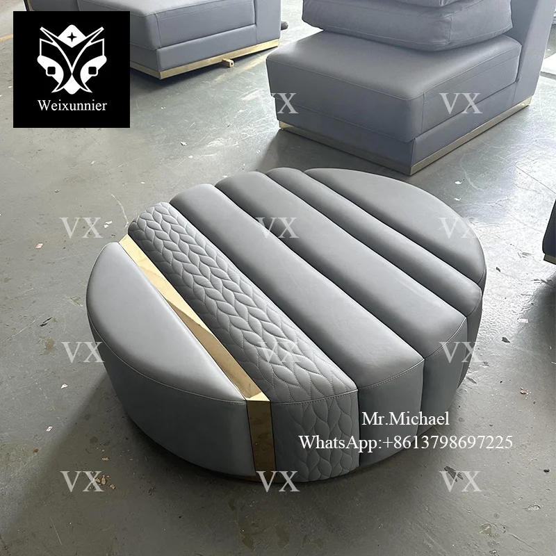 Elegant Round Tufted Leather Ottoman Premium Quality Handcrafted Stylish Addition For Home And Hotel Unique Design Ottoman