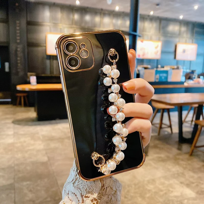 Amazon new aesthetic girl bling glitter pear phone case with chain for iPhone 12 pro max