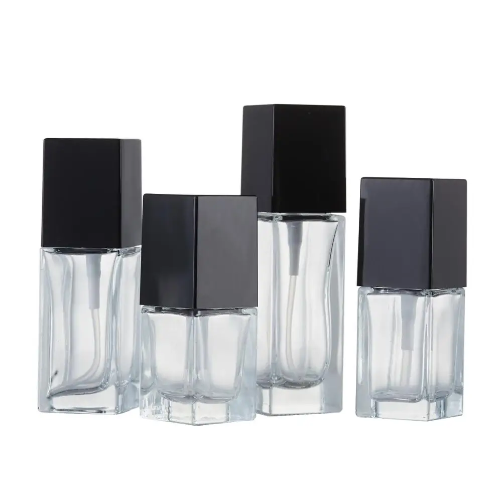 Wholesale new product Clear rectangle bird black pump 30ml 1 oz skin care lotion glass bottle