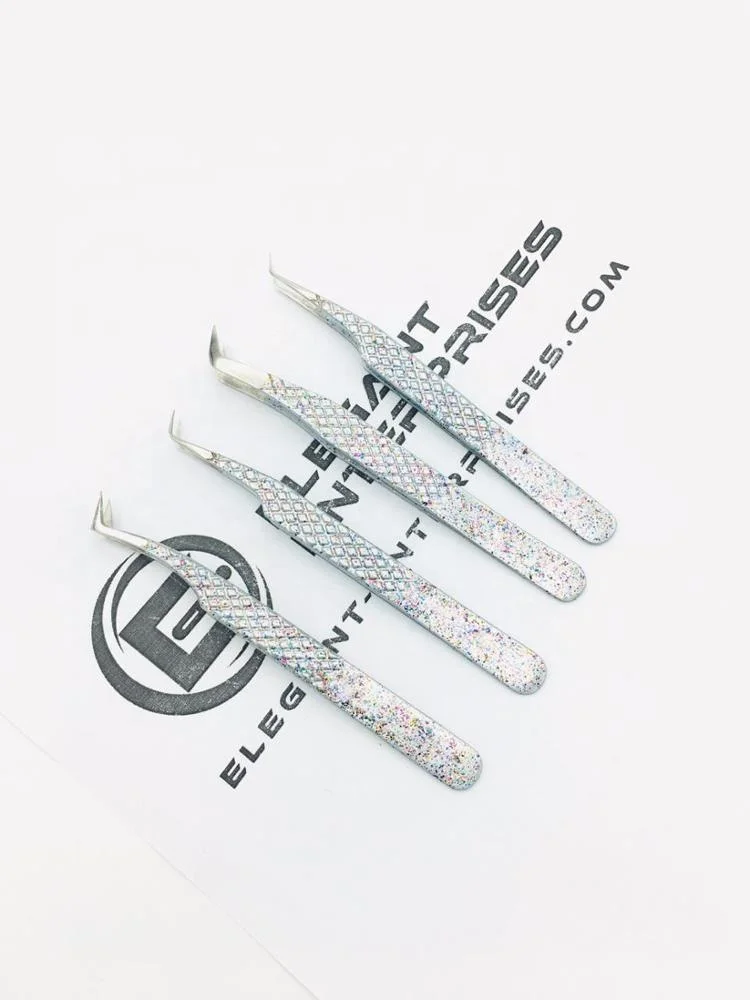 Glitter Diamond Girp Eyelash Extension Tweezers/eyelash Tweezers Private Label Stainless Steel Eyebrow Pointed Customized Logo