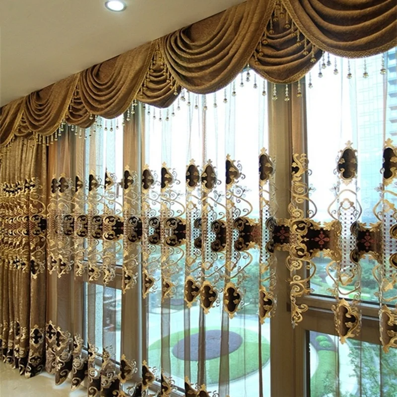 New Europeanstyle Brown Chenille Curtains for Villa Living Room Embroidered Decorative Curtains Finished Bedroom Study Curtains