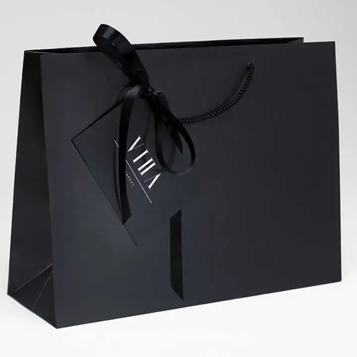 Factory custom luxury black Clothes store retail packaging gift carry bags boutique shopping paper bags with own logo
