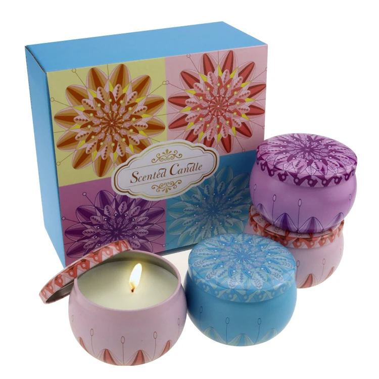 4.4OZ Scented Candles Gift set Natural Soy Wax Candle Tin Portable 4 set Travel Tin Candle