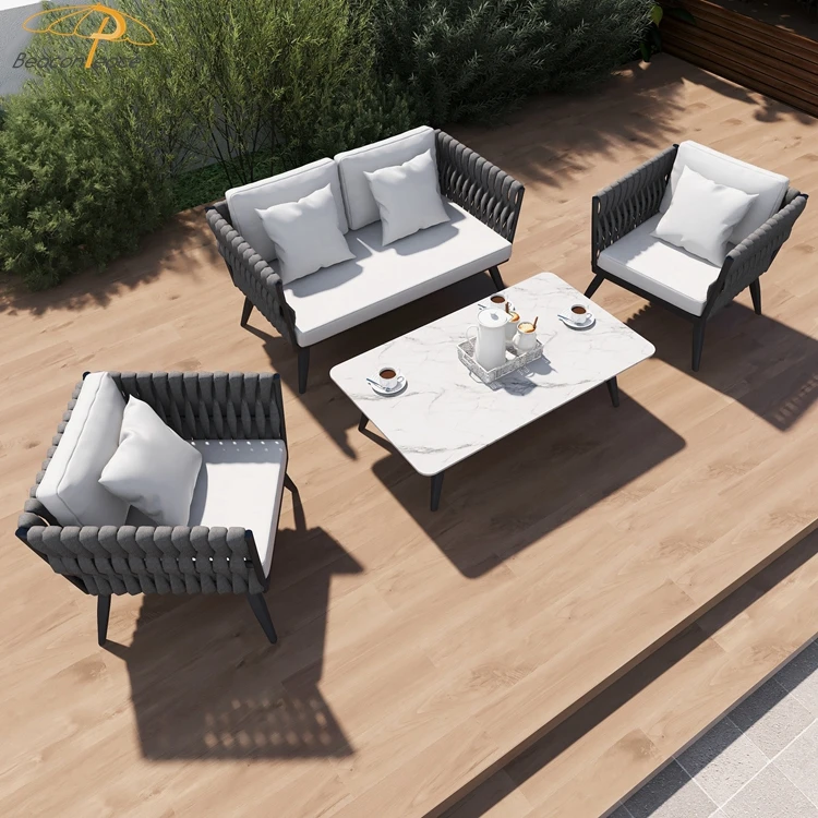 Outdoor Factory Wholesale Rattan Modern Luxury Furniture Most Popular Luxury Patio Restaurant Lounge Rope Sale Garden Furniture