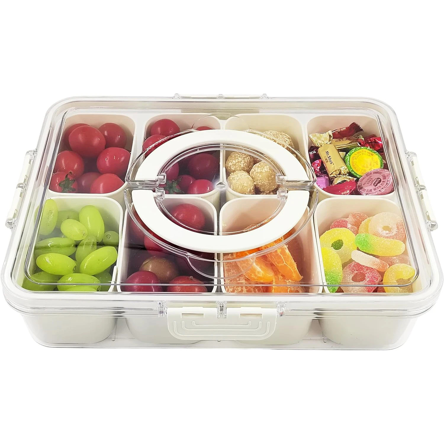 8 Compartments Snack Box Charcuterie Container  Box Divided Serving Tray Platter Organizer with Lid Handle Fruit Candy Nuts Tray