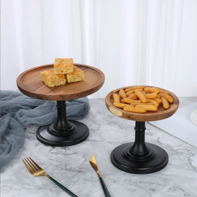 1 tier cake stand Acacia wood round square wooden cake stand with rim round flat