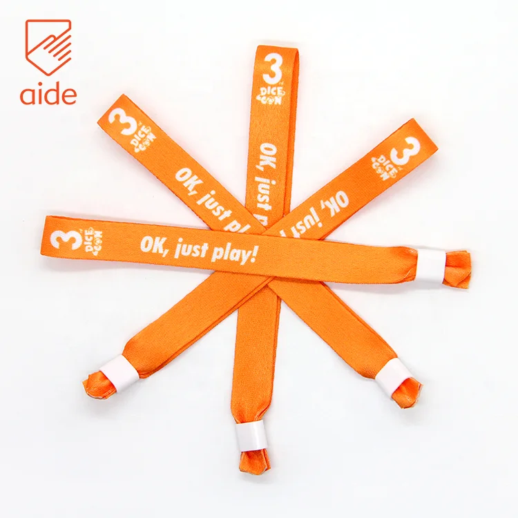 Personalized Cloth Fabric Bracelet Polyester Adjustable Wristbands With Plastic Clip For One Time Use