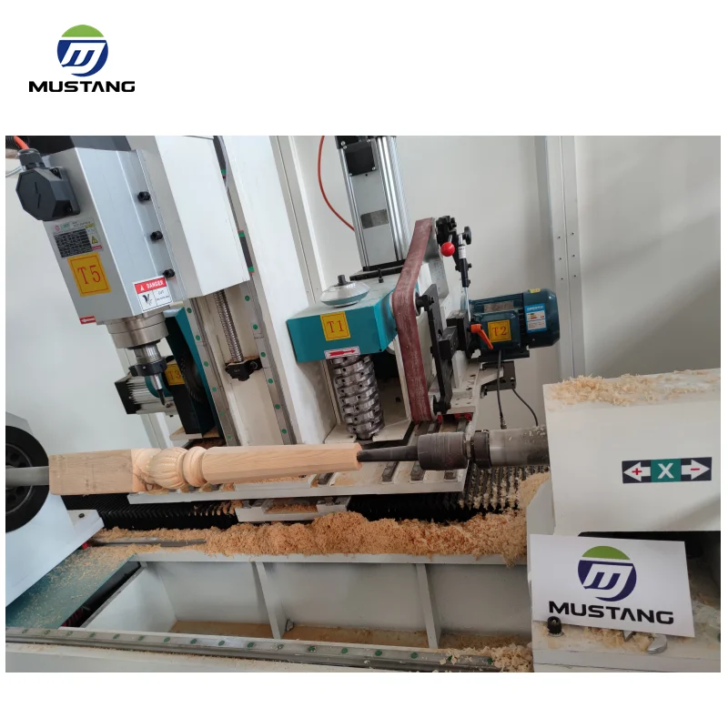 MT1220 Mustang Multifunctional 4 Axis Woodworking CNC Lathe Milling Machine Combo for Furniture Legs