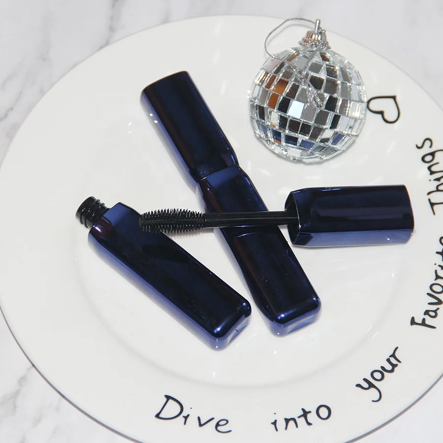 Unique rectangle blue plastic empty trendy container mascara bottle tubes with brushes