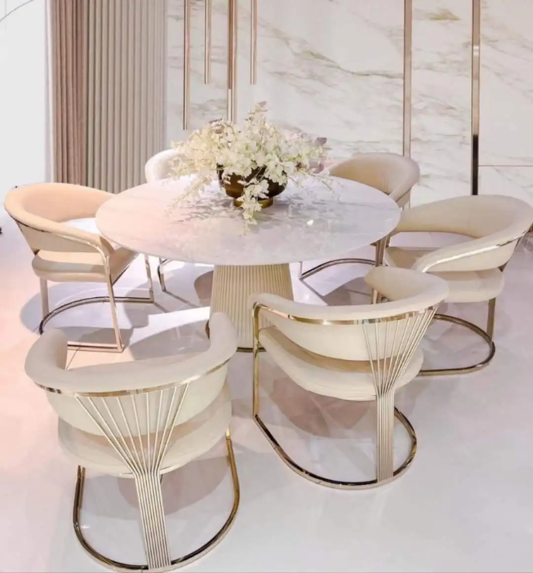 Contemporary Dining Room Furniture Cream Color Luxury Round Dining Table For Home Hotel Restaurant