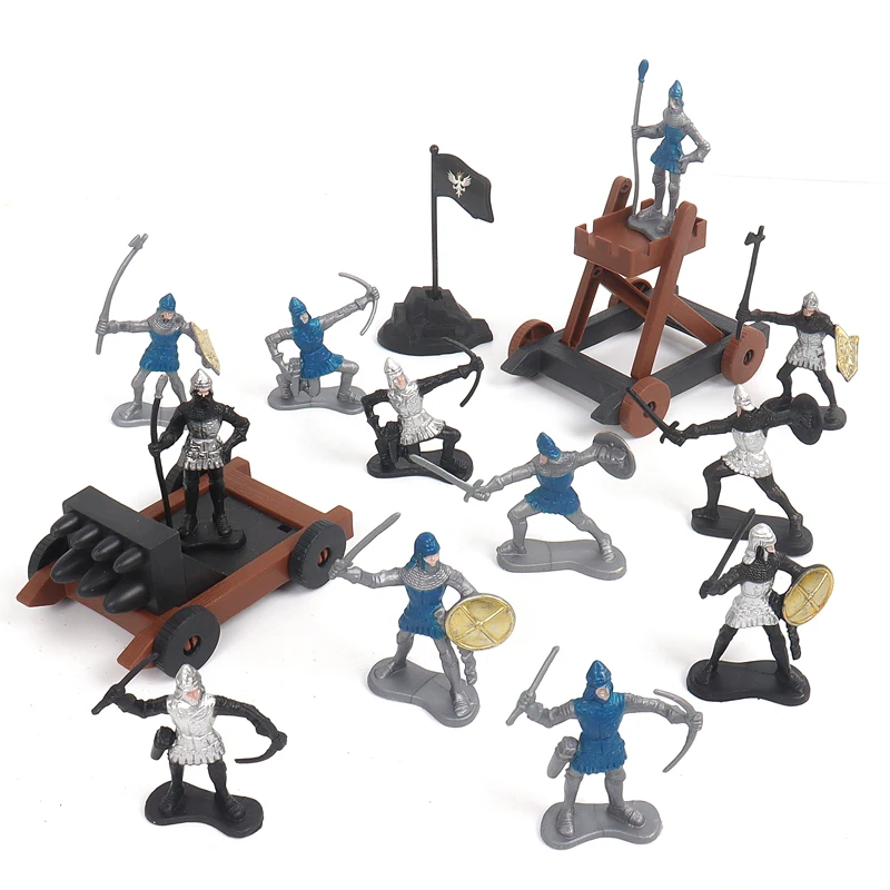 Ancient cavalry suit 16-18PCS 5.5-8.5cm scale PE 2 colours Ancient Soldiers and Troops Vehicle Set for play kids 8+