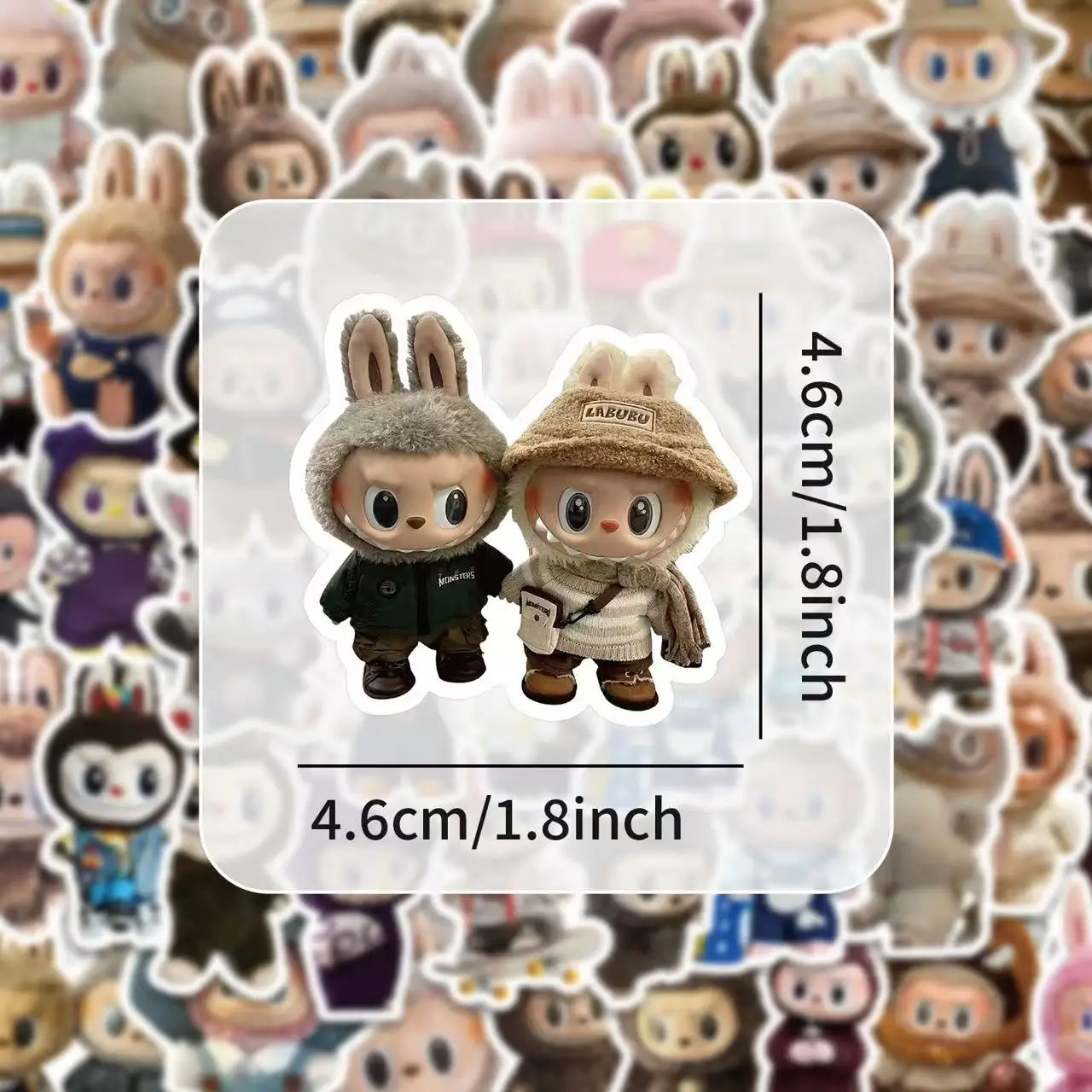 Yubon 60pcs/pack Labubu Stickers Popular DIY Laptop Suitcase Phone Case PVC 3D Stickers Labubu Custom Logo Cartoon Sticker