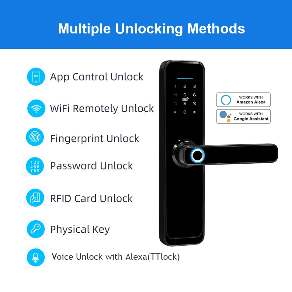 Smart Door Lock with Tuya TTLock App Security WiFi Fingerprint Digital Handle Door Keyless Biometric Entry Door Lock