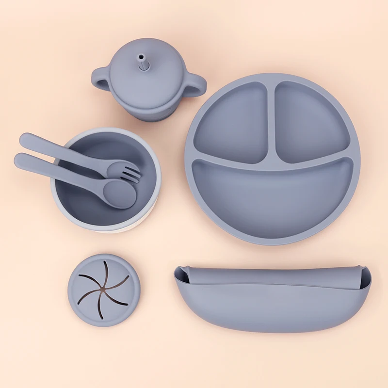 Children Tableware Led Weaning Set Food Grade Silicone Non Slip Suction Bowl Plate Spoon Feeding Set For Newborn