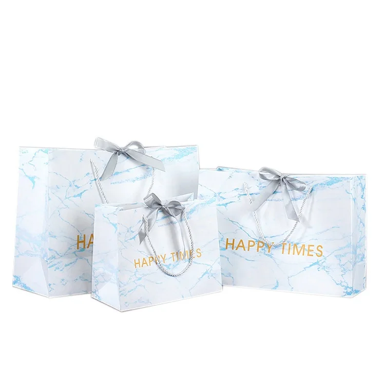 Custom luxury boutique packaging clothing shopping marble pattern paper bags with logo print
