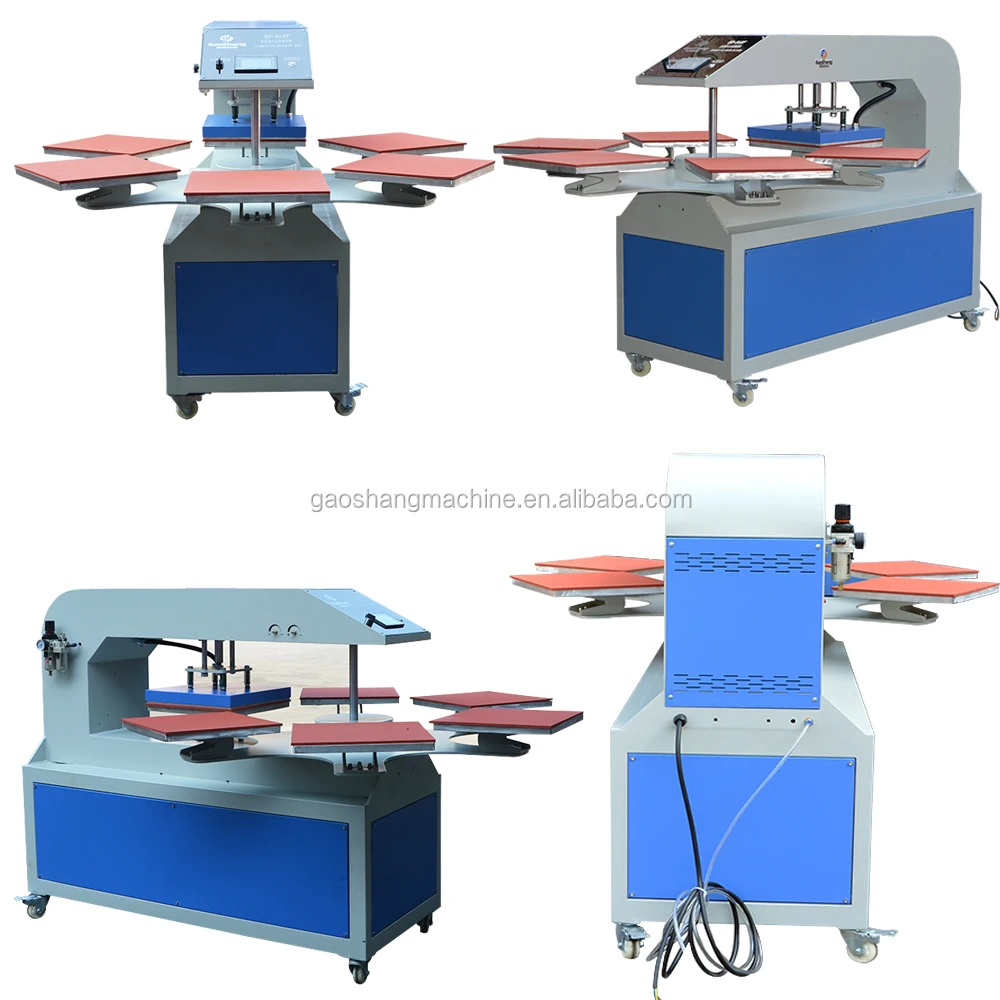 15*15in factory price automatic pneumatic sublimation rotary six worktable heat press machine for t shirt jeans shoes jacket