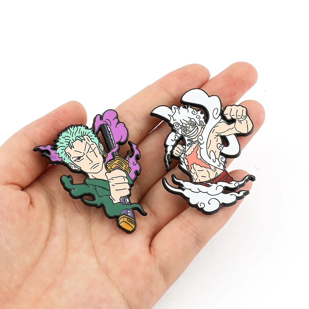 Anime Cartoon Luffy Zoro Figure Metal Enamel Brooches Alloy Pins For Bag Cloth Badge