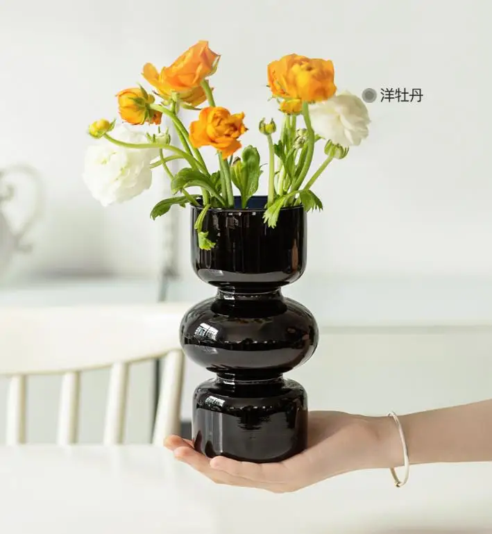 Elegant Customized Glass Vase Decoration for Living Room Color Pink Black Clear Decoration Glass Vase Candle Hoder