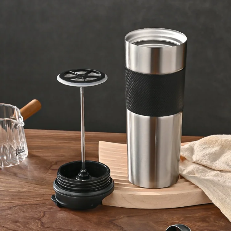 Kingze Personalized Coffee Insulated Mugs Cups OEM 450ml Stainless Steel Black Tumbler Cup French Press Coffee Cup