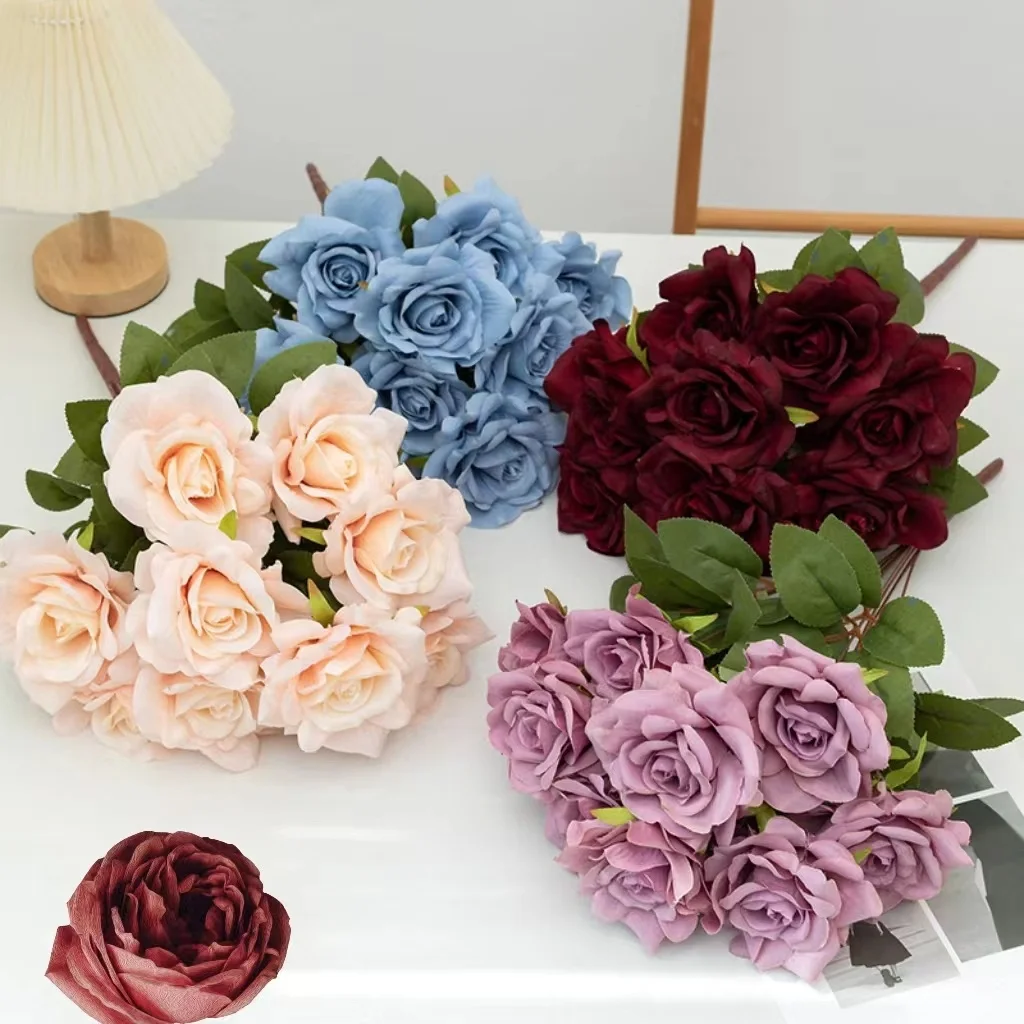 New Arrival Ins Style 11 Heads Artificial Silk Rose Flowers Home Hotel Wedding Decoration