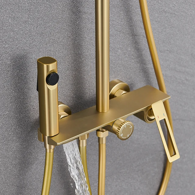 Factory Outlet Bathtub Shower Column Set copper and brass material Gold Round Bathroom Shower Faucet