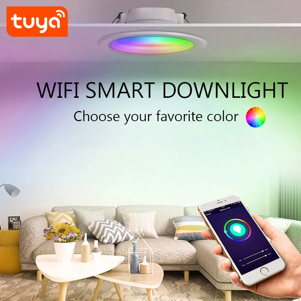 Умный потолочный светодиодный светильник 7 Вт RGB + W Wifi Tuya работает с Alexa/Google