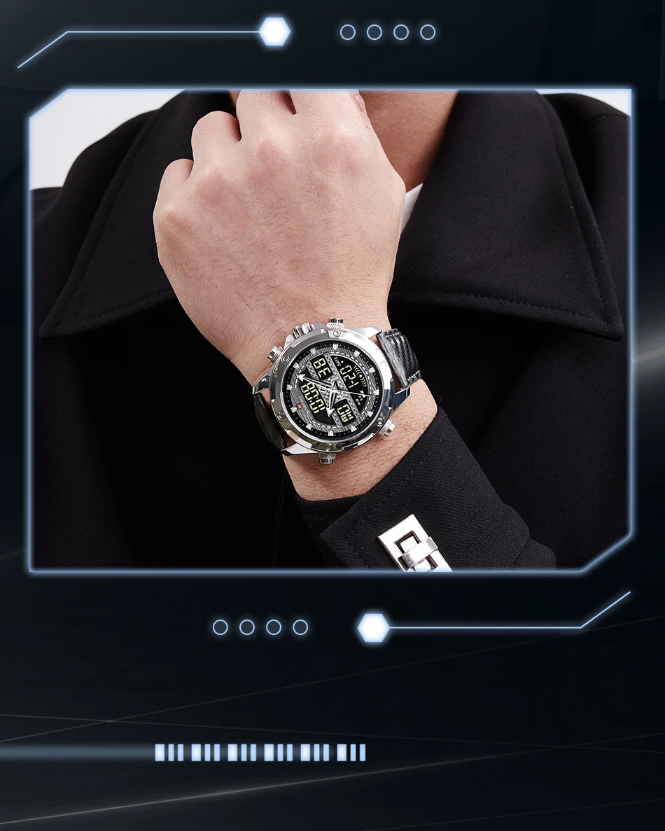 NAVIFORCE 9194 SGYGY New Analog mens watch Luxury Quartz Digital Sport Genuine Leather Wristwatch with 3 ATM waterproof relojs