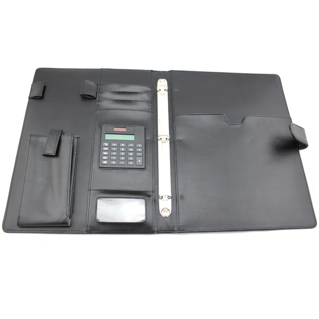 Custom Executive business faux leather folding document portfolio 3 ring binder file folder