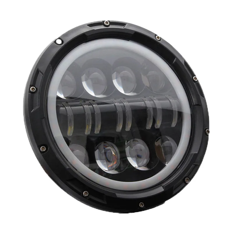 QIDEWIN 7inch LED Round Headlight Angle Eyes haloring Headlamp For Lada Niva 4x4 Suzuki Samurai Hummer H4 Projection Headlight