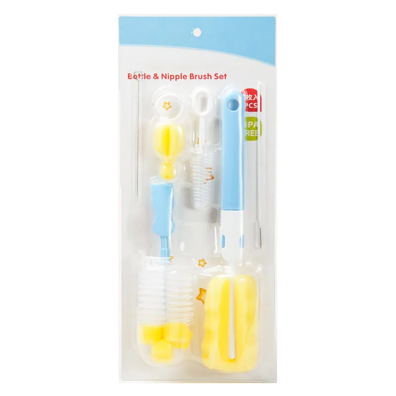 AliGan baby bottle brush clean nipple with sponge 6-piece set cleaner long handle kitchen wire scrub for washing household use