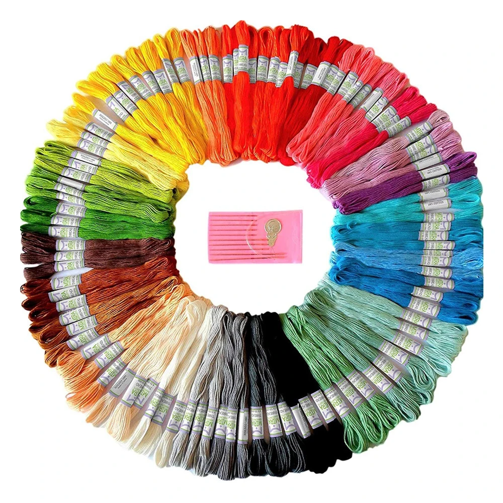 100pcs Cross stitch thread  with 10pc Embroidery Needles Floss Sewing Skeins Craft DIY Bracelet braided Embroidery Thread