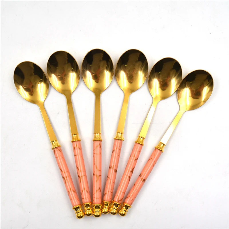 Stainless steel spoon marbled handle household dining Korean long handle spoon gift box set