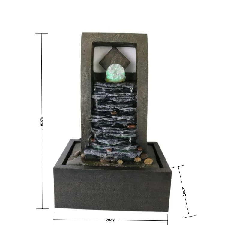Hot sale Resin Plastic base  Rockery water tabletop Fountains desktop decoration indoor Classical fountain with led light