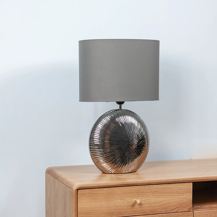 Bulk wholesale indoor lighting ceramic base bedroom desk grey porcelain lamps with cloth lampshade