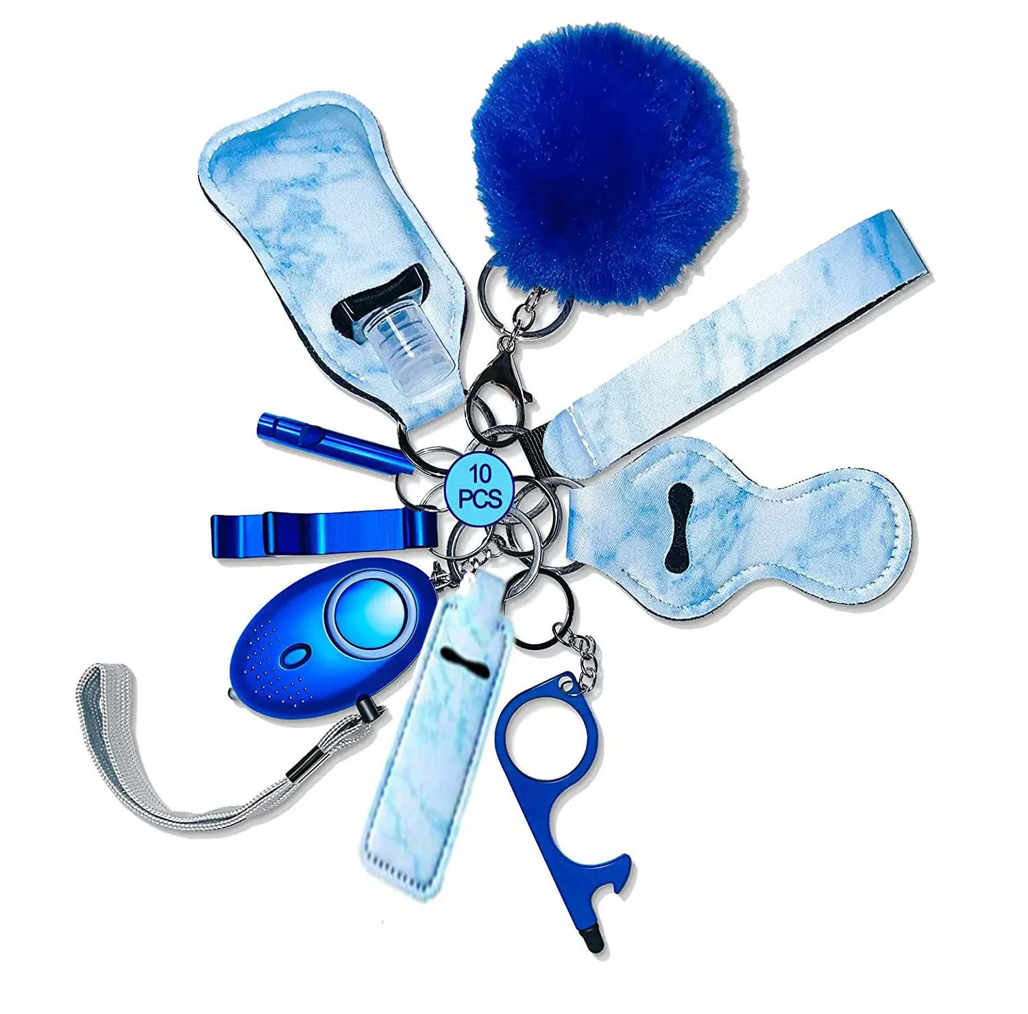 Custom Women Girl Self Defense Keychain Safety Alarm Portable Key Decorate Hand Sanitizer Bottle Holder Lipstick Sleeve Pom Ball